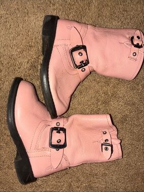 Frye Pink Leather Kids Buckle Boots
